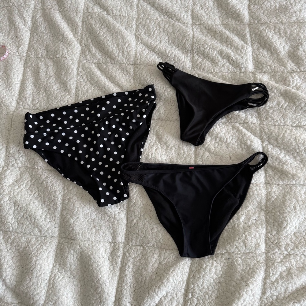 3-Pack Black Bikini Bottoms with Polka Dot Accent